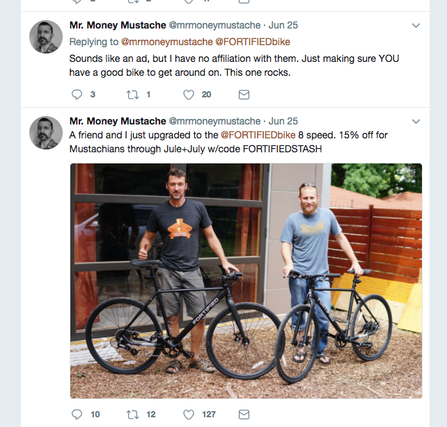 Mr. Money Mustache promoted Fortified on his Twitter account. Mr. Money Mustache promoted Fortified on his Twitter account.